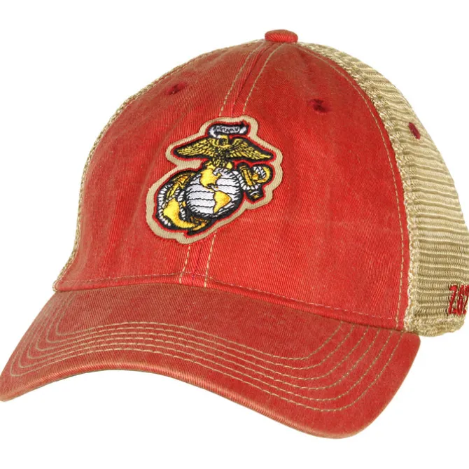 USMC 'Eagle, Globe, and Anchor' Vintage Trucker Hat - Red