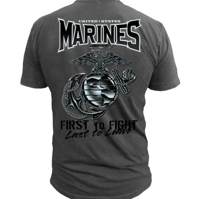 USMC First to Fight - Black Ink T-Shirt Charcoal