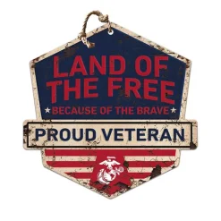 USMC Land Of The Free Veteran Rustic Badge 20 x 20 inch Sign - Made In The USA