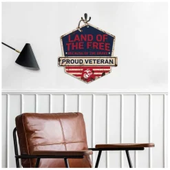 USMC Land Of The Free Veteran Rustic Badge 20 x 20 inch Sign - Made In The USA