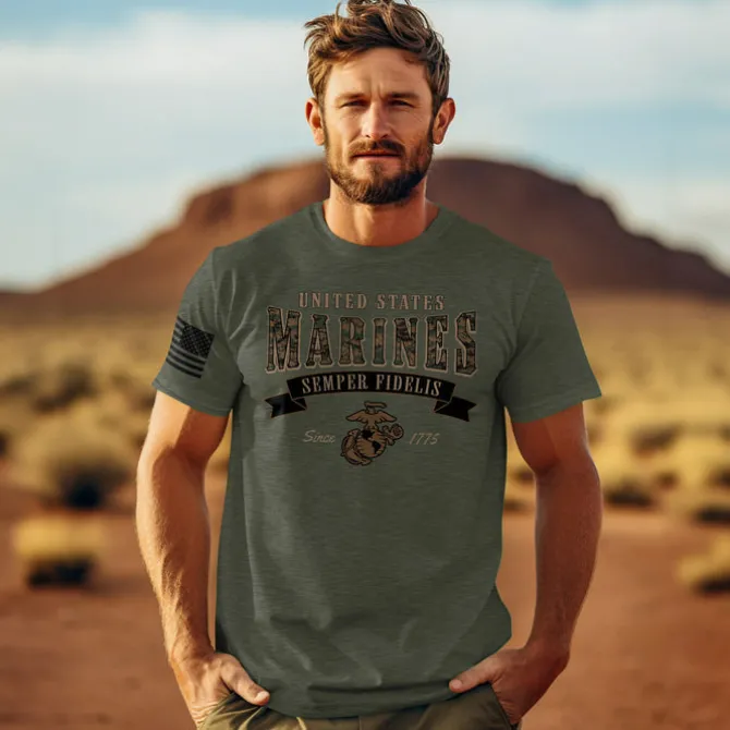USMC MARPAT Arched Semper Fi 7.62 Design Battlespace Men's T-Shirt