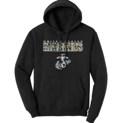 USMC MARPAT Camo Text Applique Heather Black Unisex Hoodie