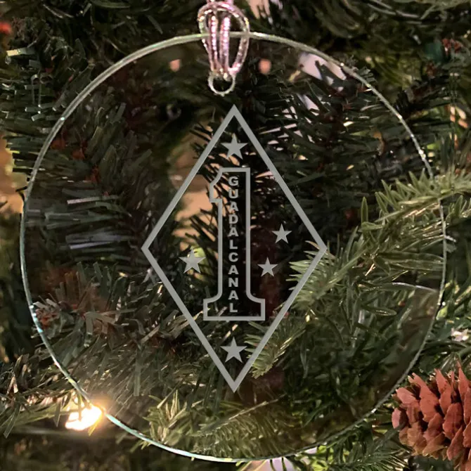 USMC 'Pick Your Design' 3" Round Etched Glass Christmas Tree Ornament
