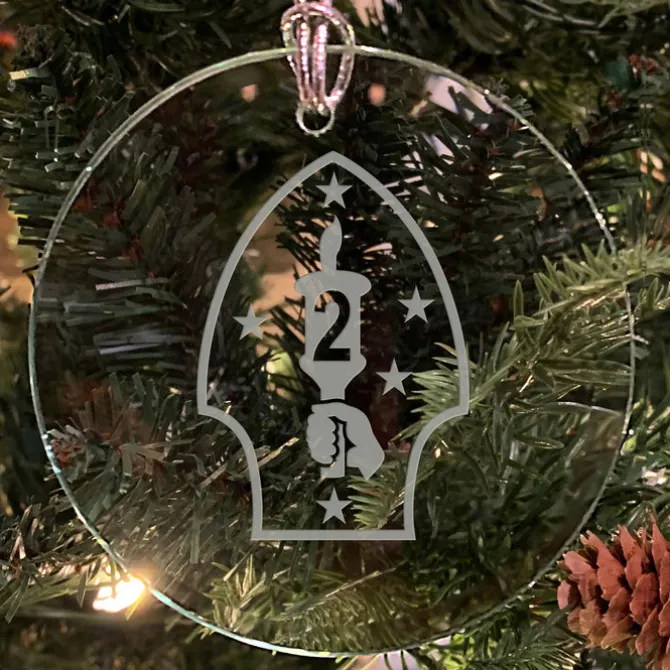 USMC 'Pick Your Design' 3" Round Etched Glass Christmas Tree Ornament