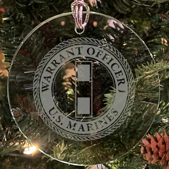 USMC 'Pick Your Design' 3" Round Etched Glass Christmas Tree Ornament