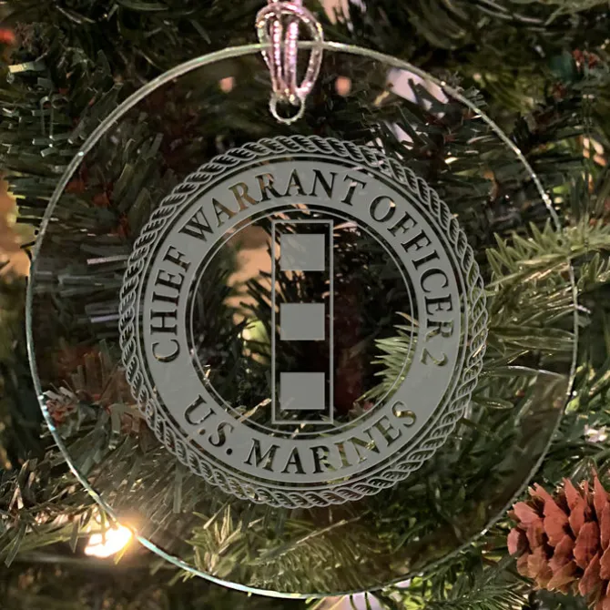 USMC 'Pick Your Design' 3" Round Etched Glass Christmas Tree Ornament