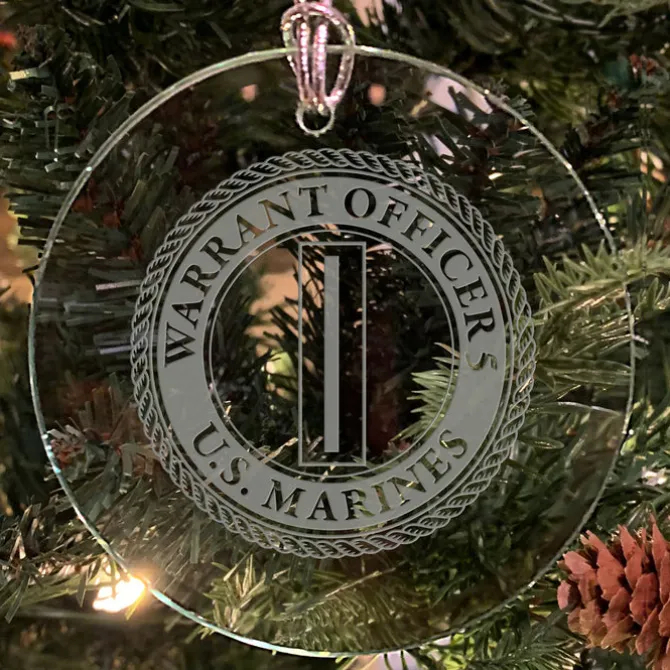 USMC 'Pick Your Design' 3" Round Etched Glass Christmas Tree Ornament