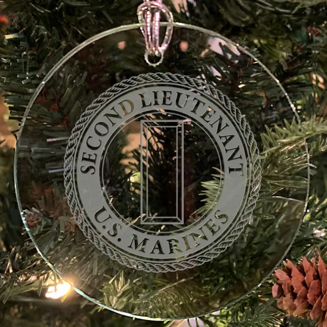 USMC 'Pick Your Design' 3" Round Etched Glass Christmas Tree Ornament