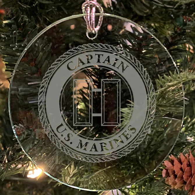 USMC 'Pick Your Design' 3" Round Etched Glass Christmas Tree Ornament