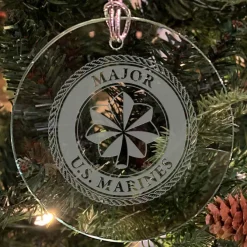 USMC 'Pick Your Design' 3" Round Etched Glass Christmas Tree Ornament