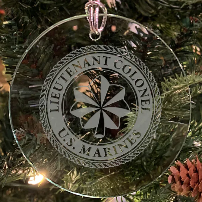 USMC 'Pick Your Design' 3" Round Etched Glass Christmas Tree Ornament