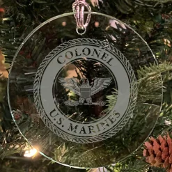USMC 'Pick Your Design' 3" Round Etched Glass Christmas Tree Ornament
