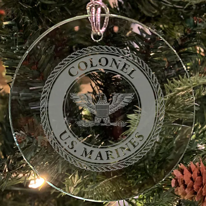 USMC 'Pick Your Design' 3" Round Etched Glass Christmas Tree Ornament