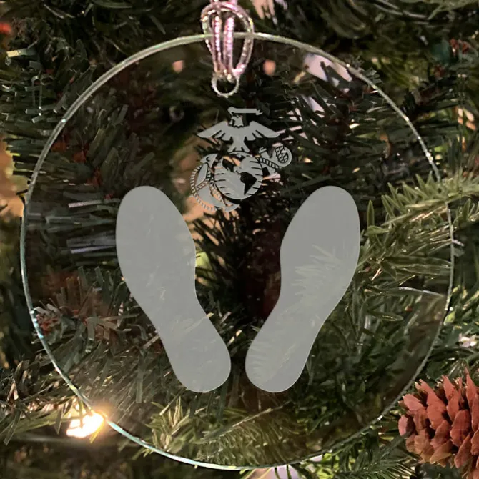 USMC 'Pick Your Design' 3" Round Etched Glass Christmas Tree Ornament