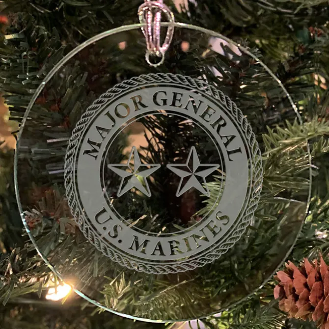 USMC 'Pick Your Design' 3" Round Etched Glass Christmas Tree Ornament