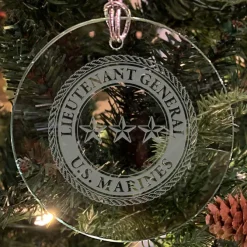 USMC 'Pick Your Design' 3" Round Etched Glass Christmas Tree Ornament