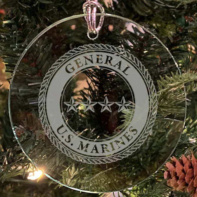 USMC 'Pick Your Design' 3" Round Etched Glass Christmas Tree Ornament