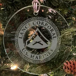 USMC 'Pick Your Design' 3" Round Etched Glass Christmas Tree Ornament