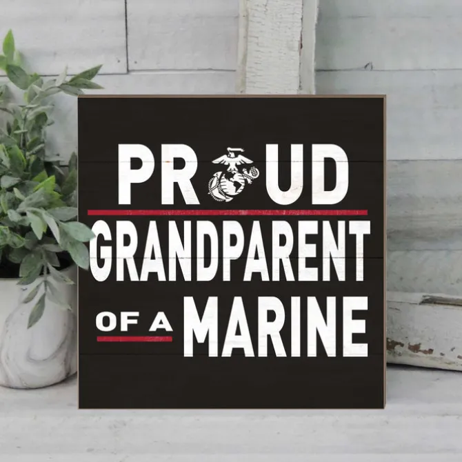 USMC Proud Grandparents 10 x 10 inch Wood Sign - Made In The USA