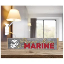USMC Proud Mom 3 x 13 inch Wood Sign - Made In The USA