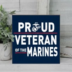USMC Proud Veteran 10 x 10 inch Wood Sign - Made In The USA