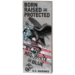 USMC Red White & Blue 7 x 18 inch Wood Sign- Made In The USA