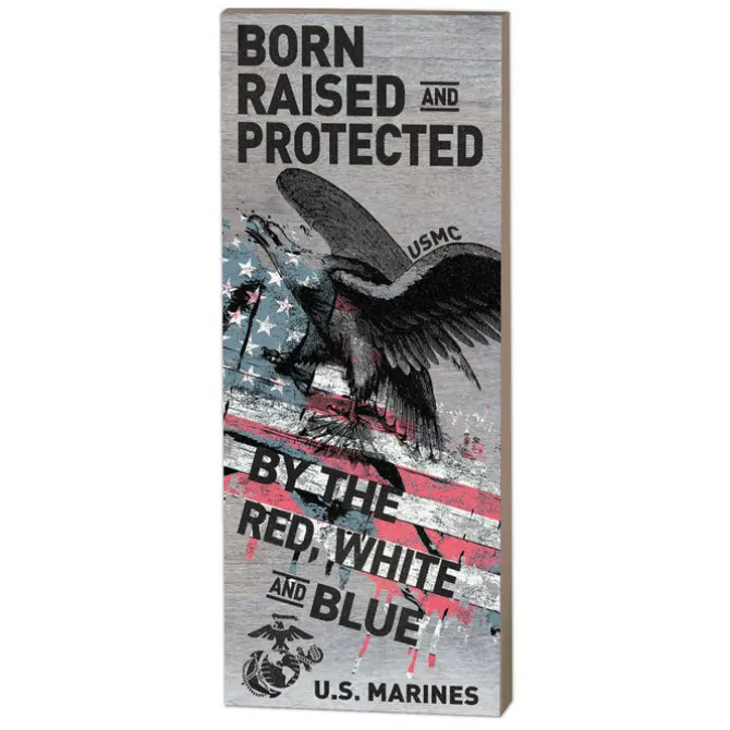USMC Red White & Blue 7 x 18 inch Wood Sign- Made In The USA
