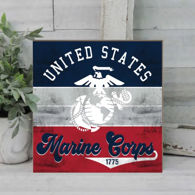USMC Retro Color 10 x 10 inch Wood Sign - Made In The USA
