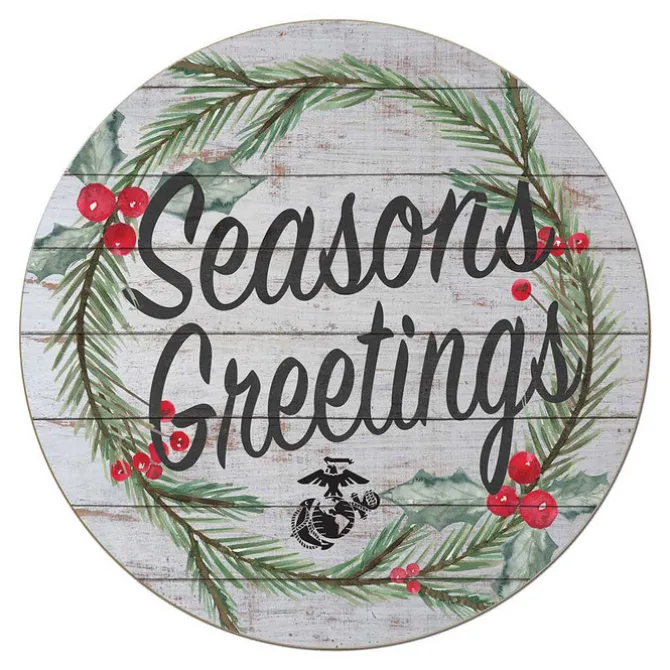 USMC Seasons Greetings 20 x 20 inch Wood Sign - Made In The USA