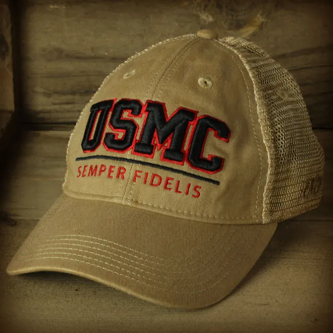 USMC 'Semper Fidelis' Vintage Trucker Hat - Khaki