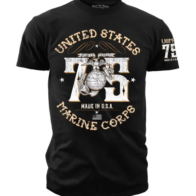 USMC Seventeen 75 - Black Ink T-Shirt