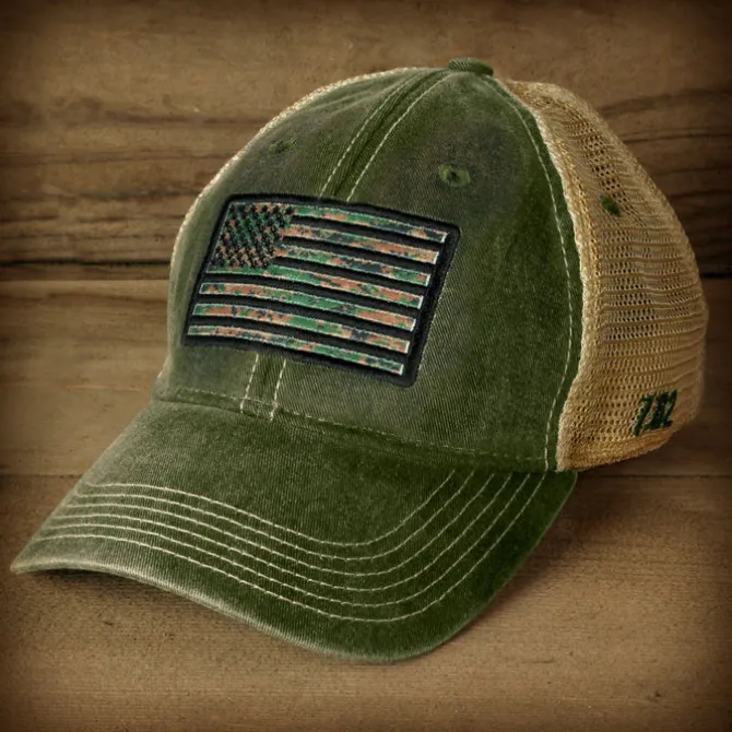 USMC Woodland MARPAT Flag Vintage Trucker Hat
