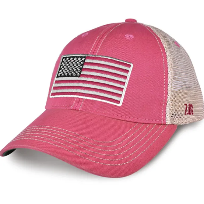 Women's US Flag Vintage Trucker Hat Pink
